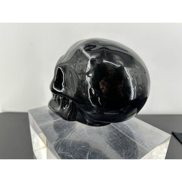 Black Ceramic Skull Shape Led Light Table Top Accent Lamp - Picture 4 of 9